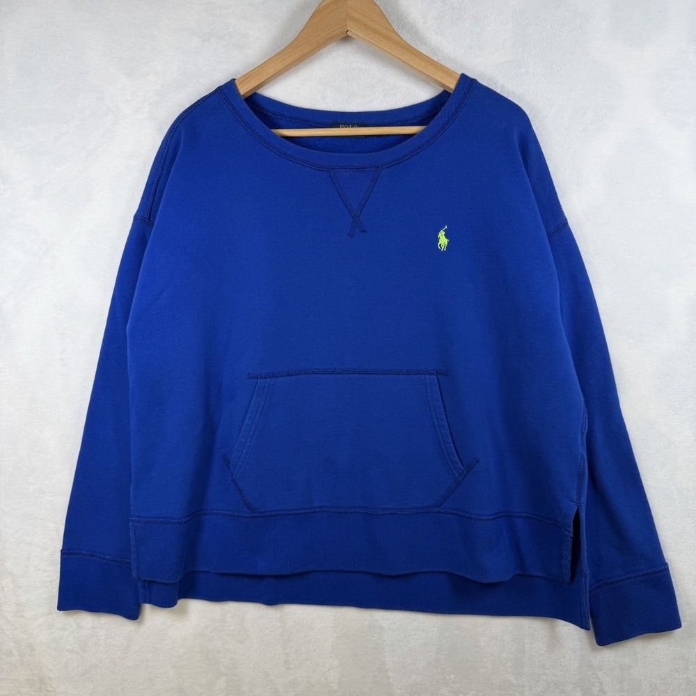 Polo Ralph Lauren Pullover Women M Royal Blue Fleece Sweatshirt Kangaroo Pocket